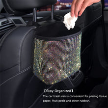 Load image into Gallery viewer, Hanging Car Trash Bag Car Trash Can Wastebasket With Rhinestones Bling Garbage Can Container