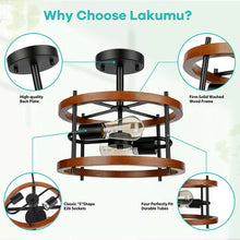 Load image into Gallery viewer, 2-Light Retro Semi Flush Mount Ceiling Light Fixture Rustic Vintage Wood Ceiling Light Industrial Farmhouse Ceiling Lamp for Hallway Entryway Bedroom Balcony Farmhouse Dining Room
