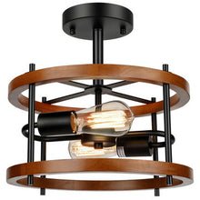 Load image into Gallery viewer, 2-Light Retro Semi Flush Mount Ceiling Light Fixture Rustic Vintage Wood Ceiling Light Industrial Farmhouse Ceiling Lamp for Hallway Entryway Bedroom Balcony Farmhouse Dining Room