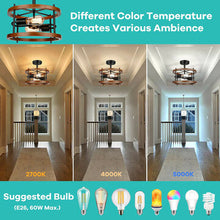 Load image into Gallery viewer, 2-Light Retro Semi Flush Mount Ceiling Light Fixture Rustic Vintage Wood Ceiling Light Industrial Farmhouse Ceiling Lamp for Hallway Entryway Bedroom Balcony Farmhouse Dining Room